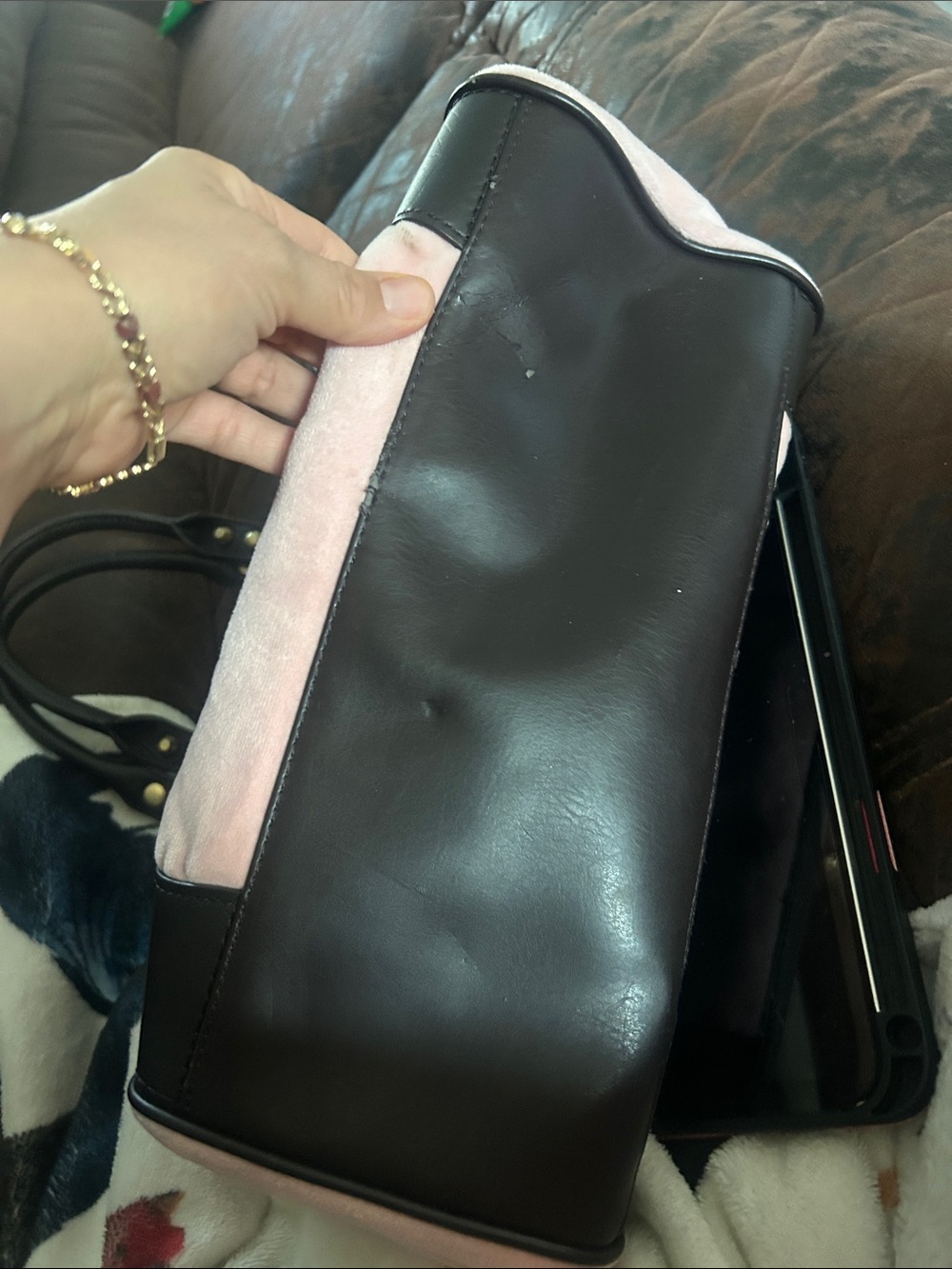 Juicy Couture Pink and Black Crest Tote with Heart Charm - Picture 3 of 12